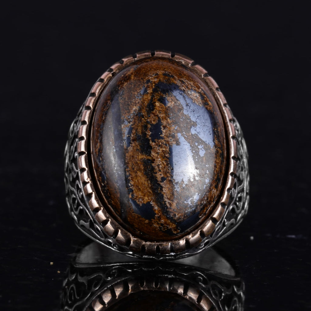 Handcrafted Natural Bronzite Stone Ring - 925 Sterling Silver — 3