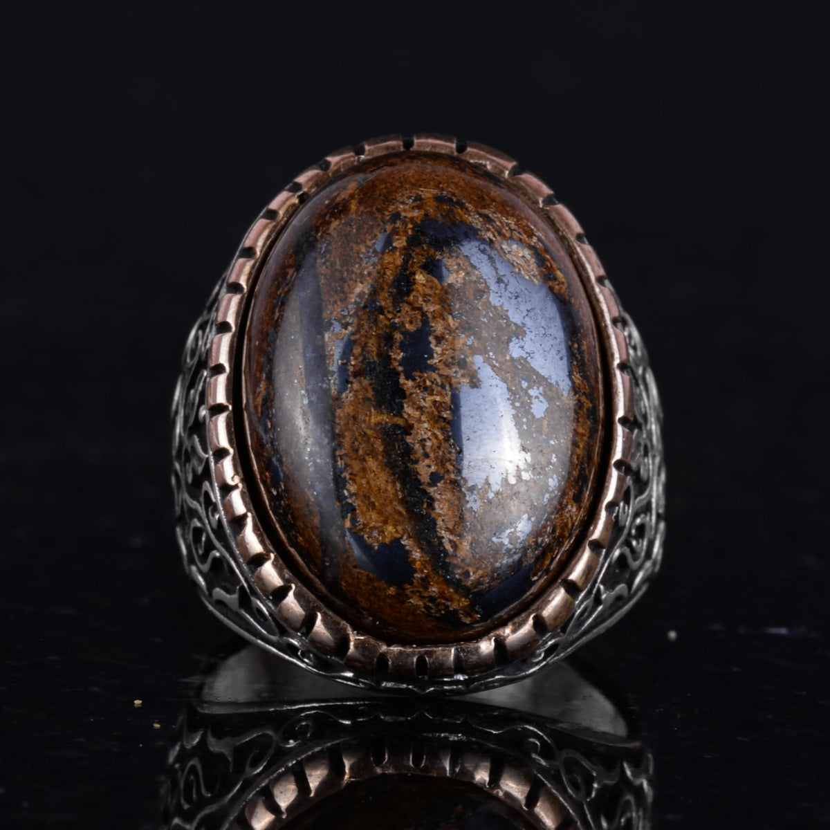 Handcrafted Natural Bronzite Stone Ring - 925 Sterling Silver — 3