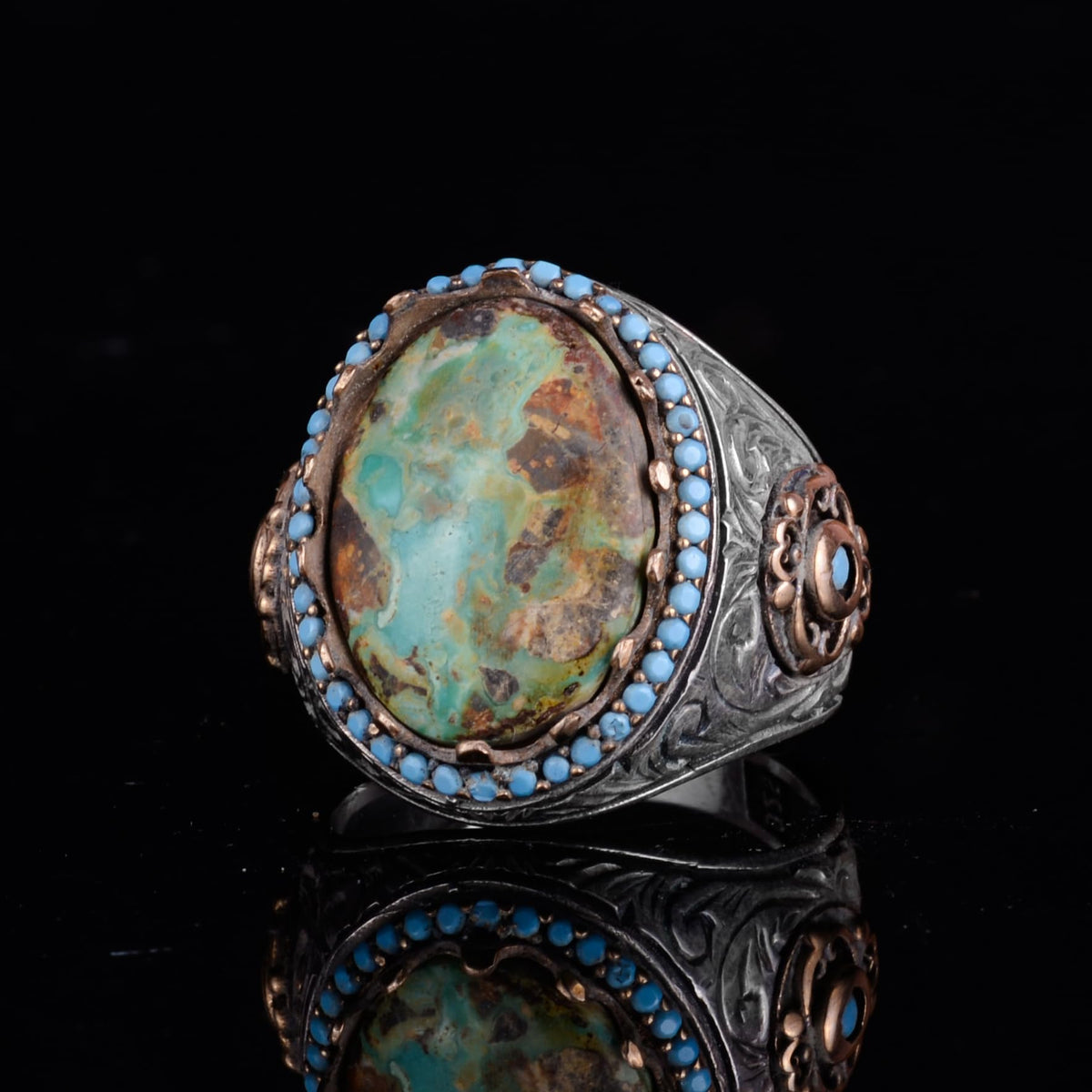 KAMBO Authentic Arizona Turquoise Stone Men's Ring - Natural Stone Handmade 925 Sterling Silver (Model-4) — 6