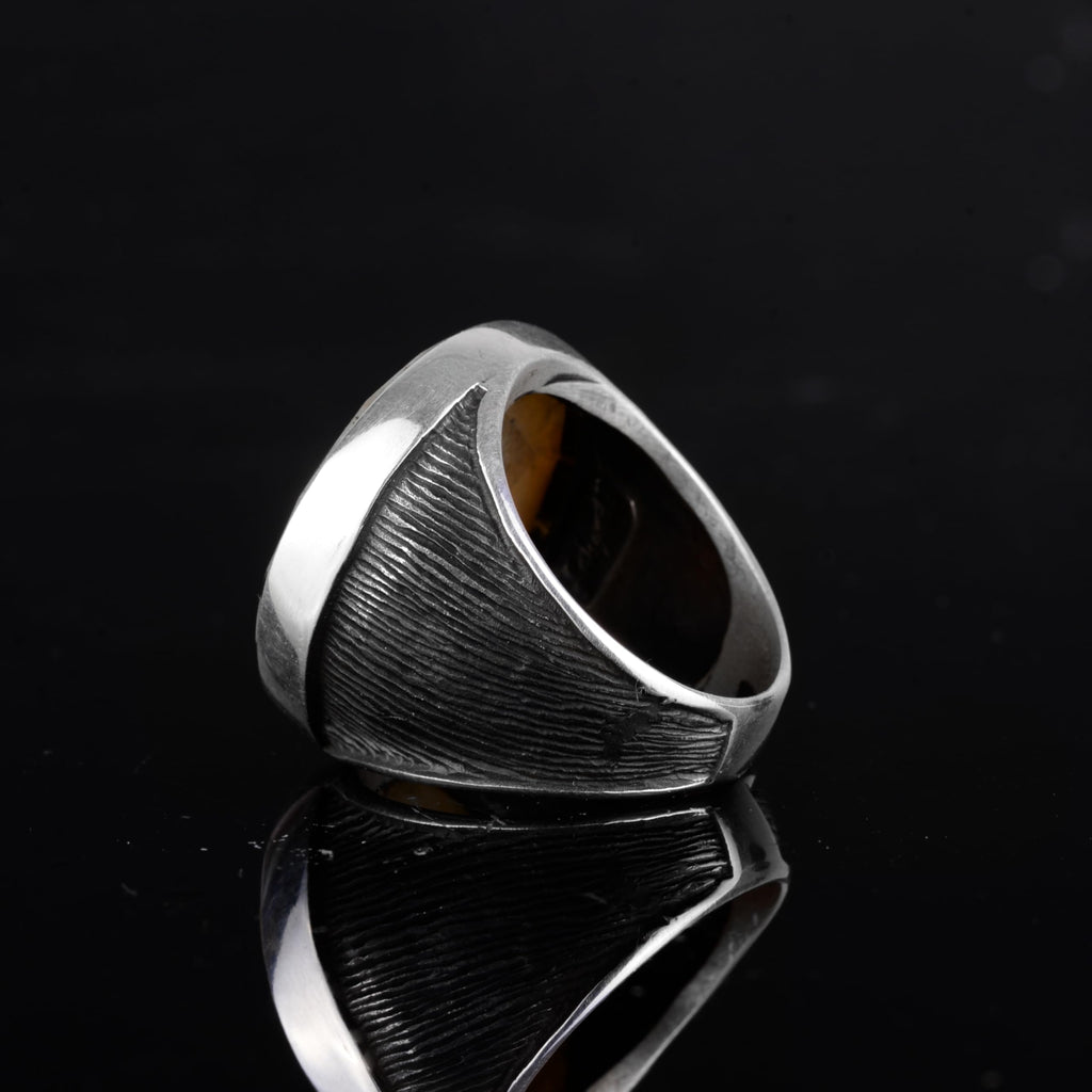 KAMBO 925 Sterling Silver Natural Stone Large Men's Ring – Handmade Round Shape Statement Silver Jewelry (Yellow Sapphire) — 7