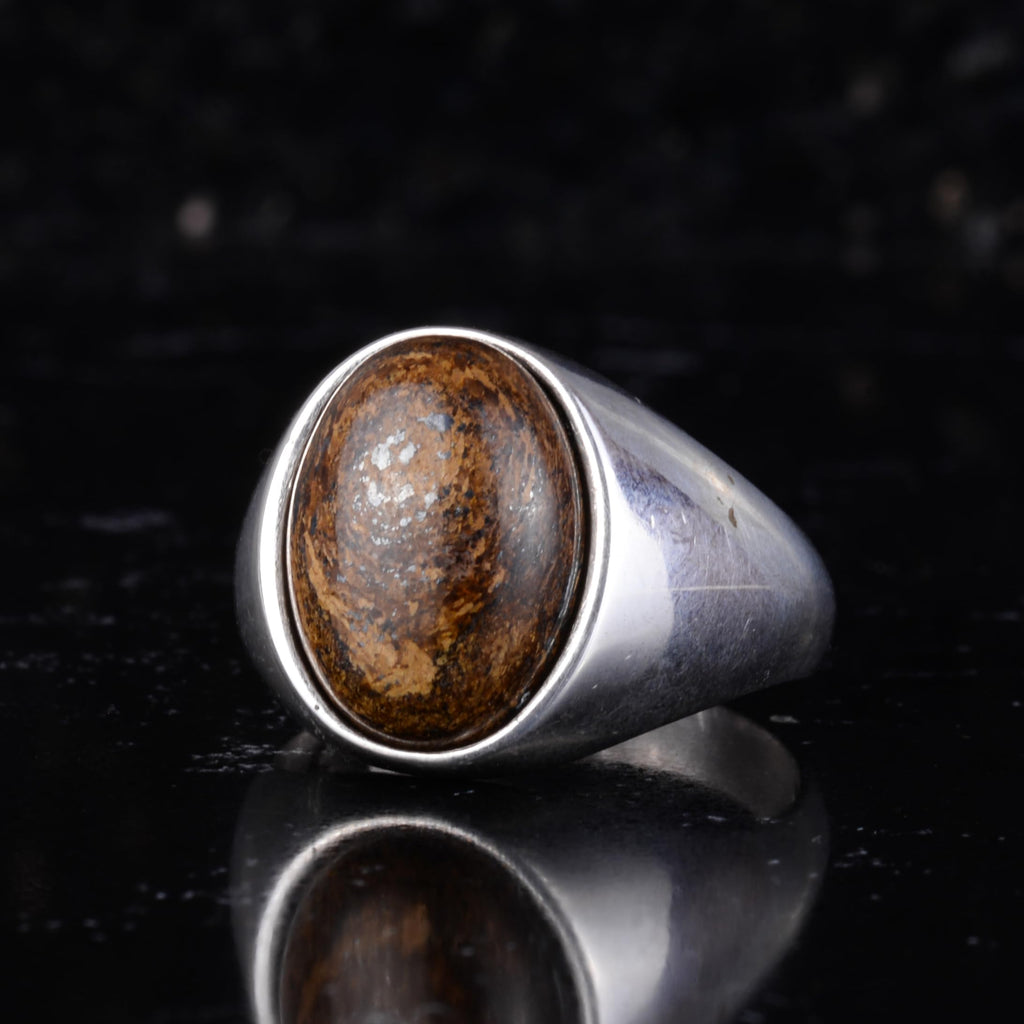 KAMBO Natural Men's Ring – 925 Sterling Silver Minimalist Oval Stone Ring – Handmade Classic Statement Jewelry (Bronzite) — 5