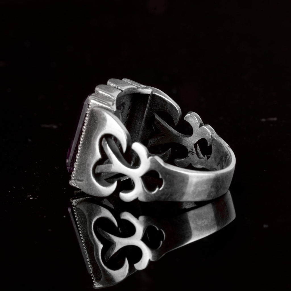 Natural Amethyst Stone Ring, 925 Sterling Silver Men's Ring — 7