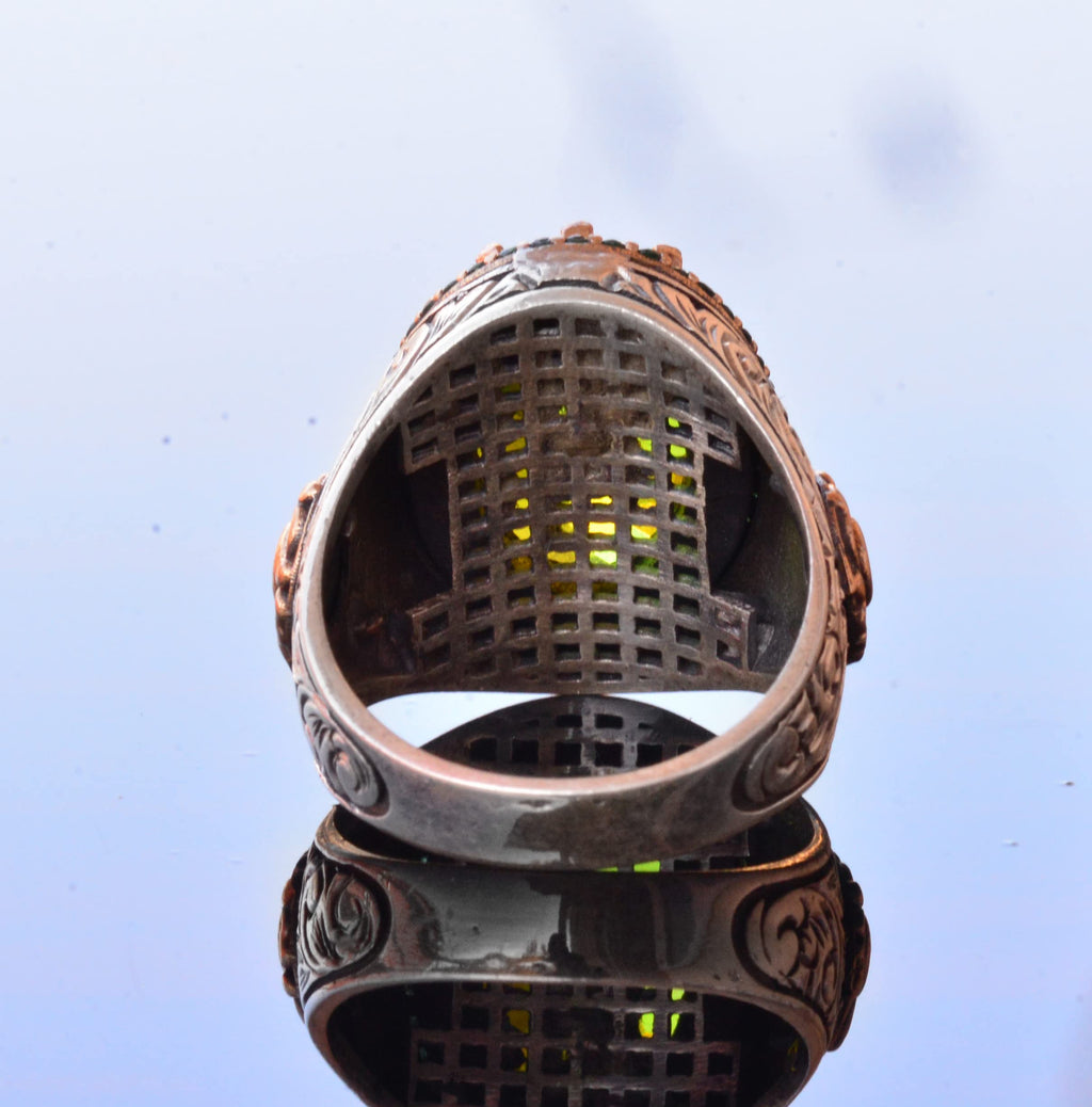 Handmade Silver Men's Ring | Green Artificial Peridot Stone | Renewal and Goodness Design — 5