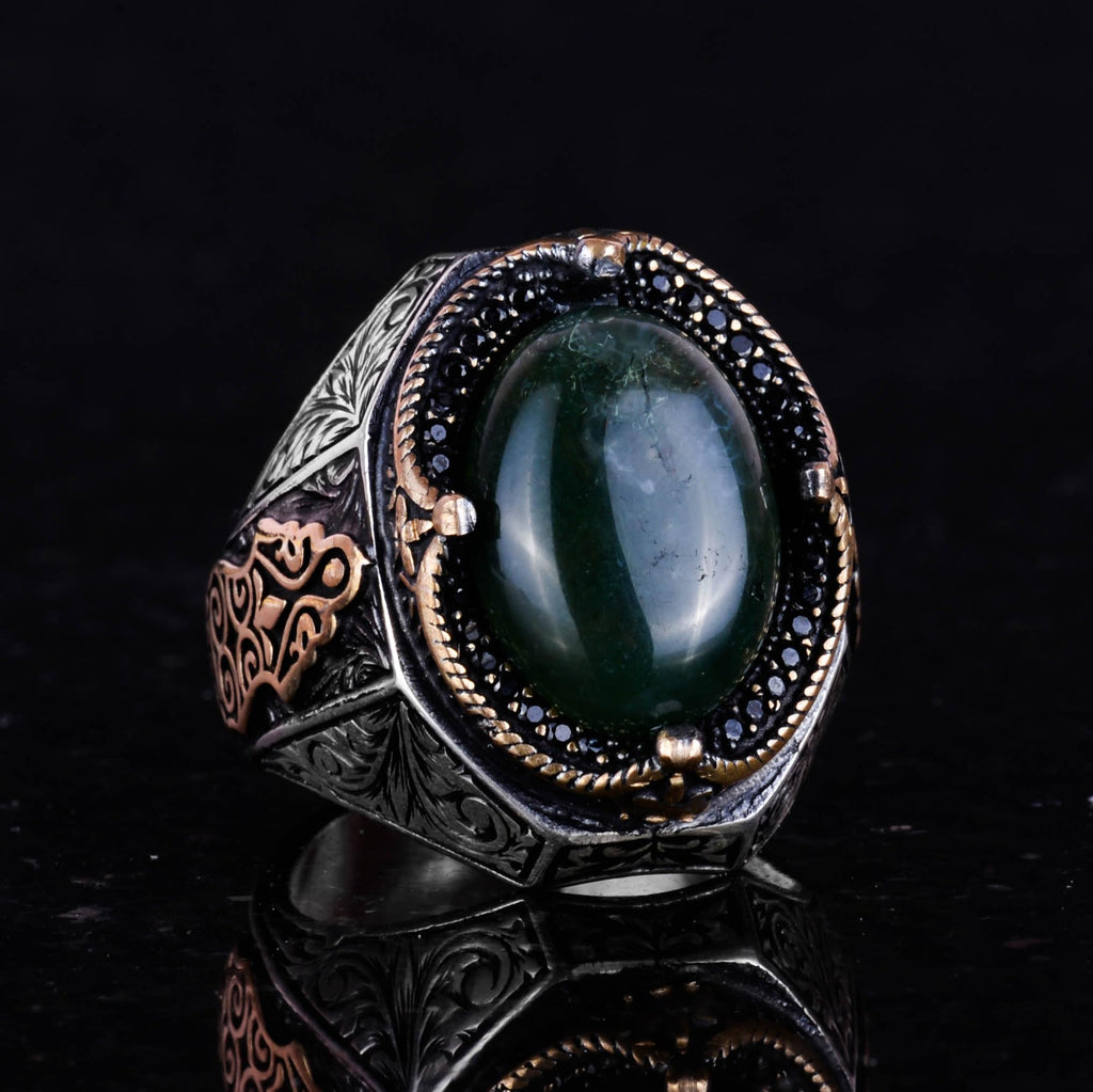 Natural Mossy Agate Stone Ring - 925 Sterling Silver Men's Ring — 4