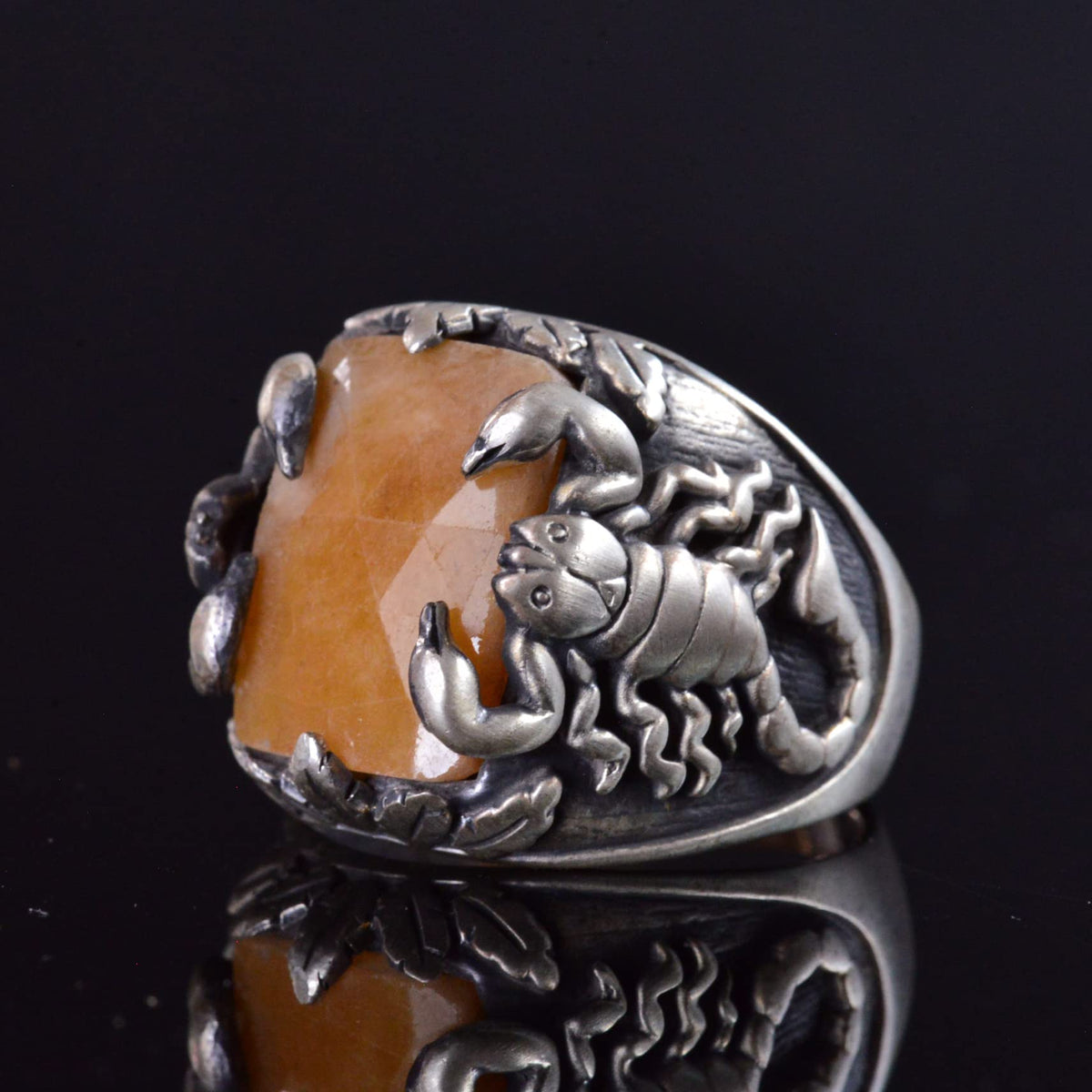 Handcrafted 925 Sterling Silver Ring with Genuine Natural Yellow Sapphire Stone and Scorpion Design — 4