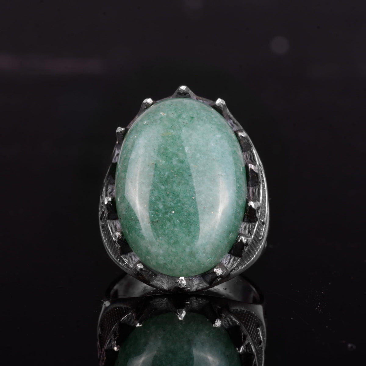 KAMBO Natural Stone Men's Large Ring – 925 Sterling Silver Ottoman Sword Motif Signet Ring (Amazonite) — 4