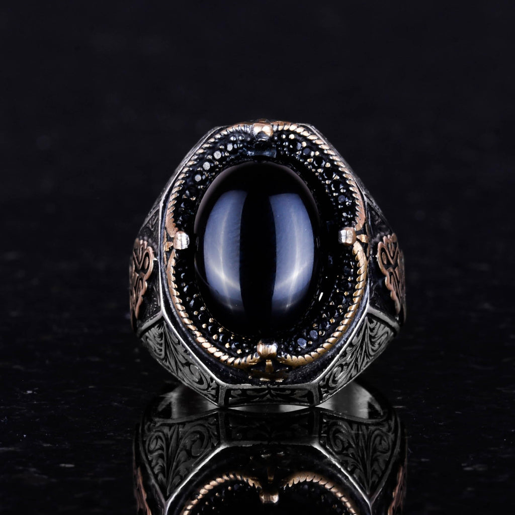 Natural Onyx Stone Ring - 925 Sterling Silver Men's Ring — 4