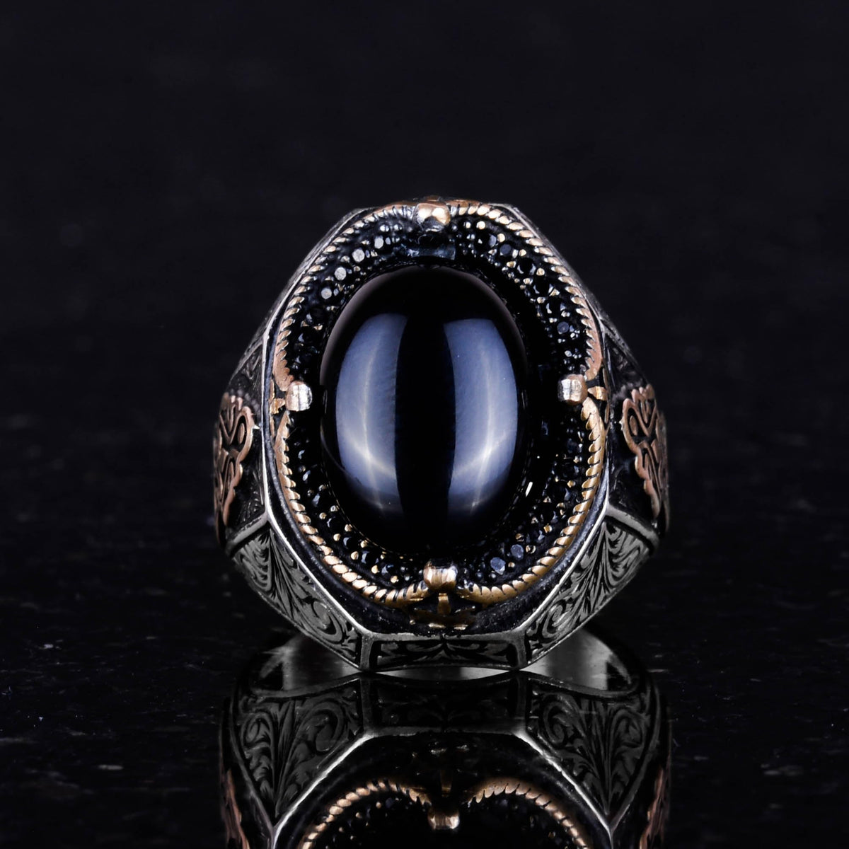 Natural Onyx Stone Ring - 925 Sterling Silver Men's Ring — 4
