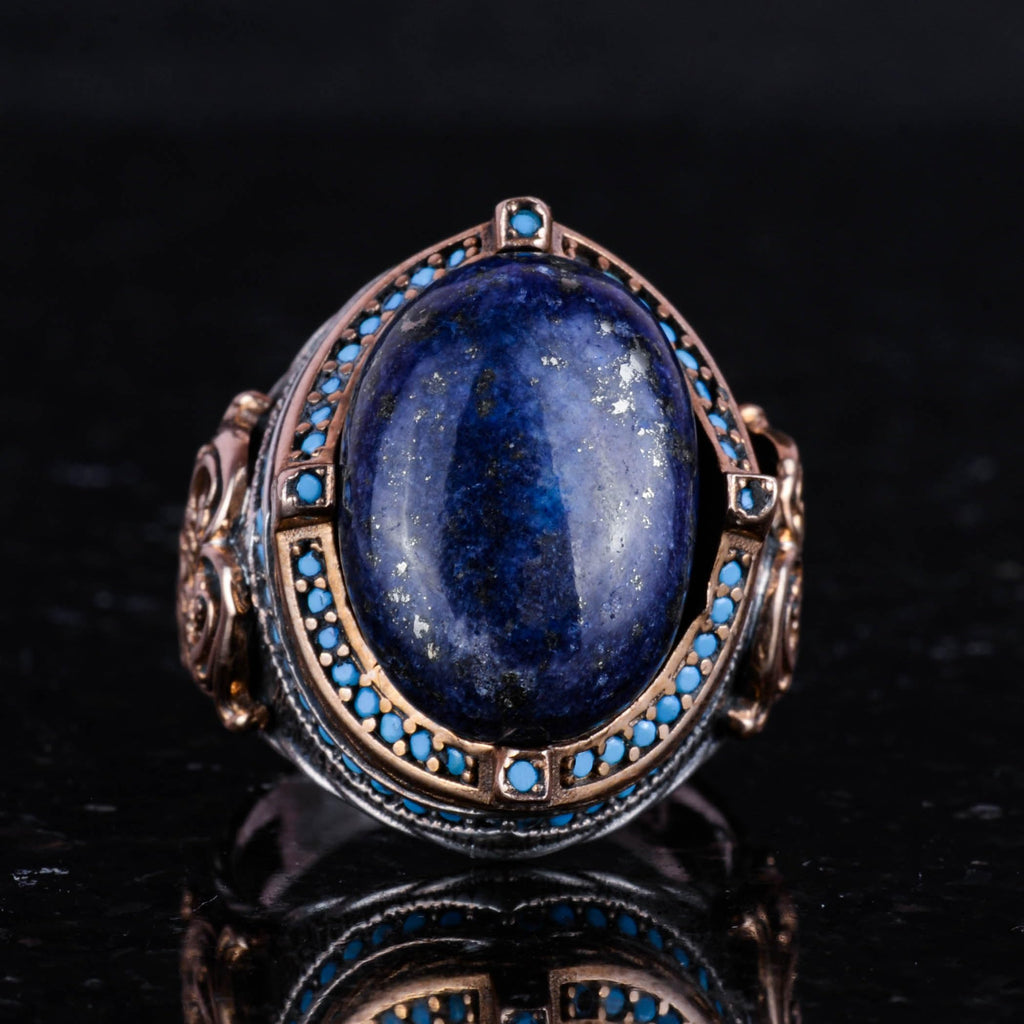 925 Sterling Silver Ring, Handcrafted Men's Ring with Natural Lapis Lazuli Stone, Vintage Design — 3