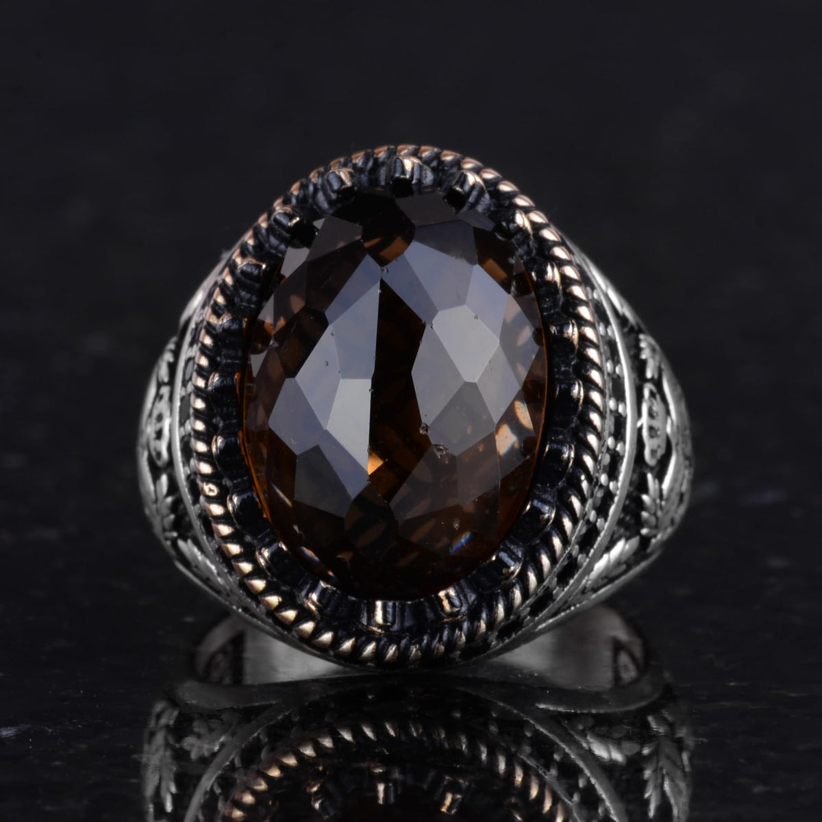925 Sterling Silver Ring, Artificial Stone Ring, Eagle Symbol Ring, Handmade Ring (Artificial Smoky Topaz) — 4