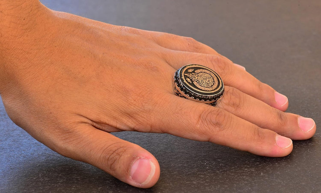 KAMBO Sterling Silver Ring, Ayetel Kursi Arabic Evil Eye Verse Engraved, 925 Sterling Silver, Islamic Design, Customize 