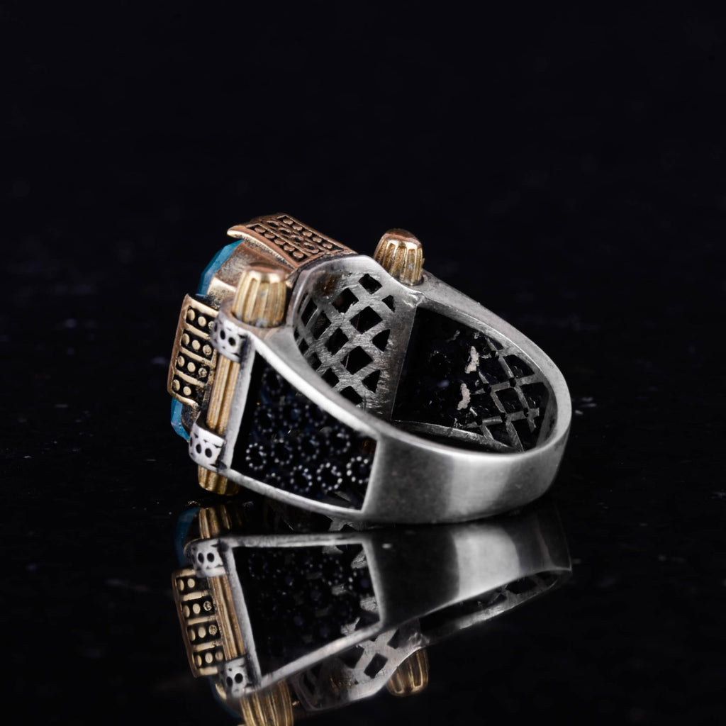 Kambo Synthetic Light Blue Paraiba Stone Ring – 925 Sterling Silver Handmade Unique Men's Jewelry — 7