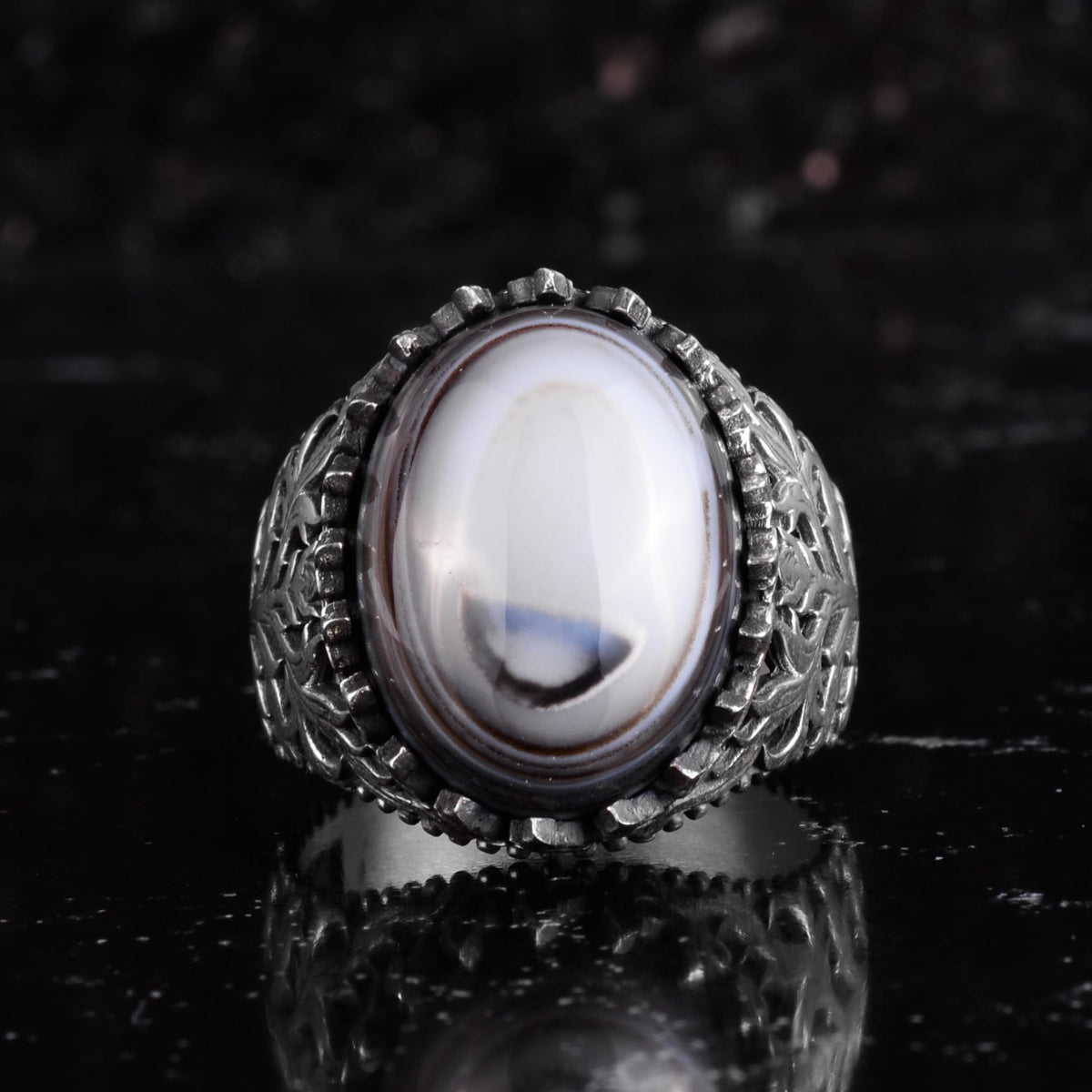 KAMBO Natural Yemen Agate Stone Ring – 925 Sterling Silver Decorative Men's Ring – Handmade Vintage Statement Ring (Yemen Agate-9) — 3