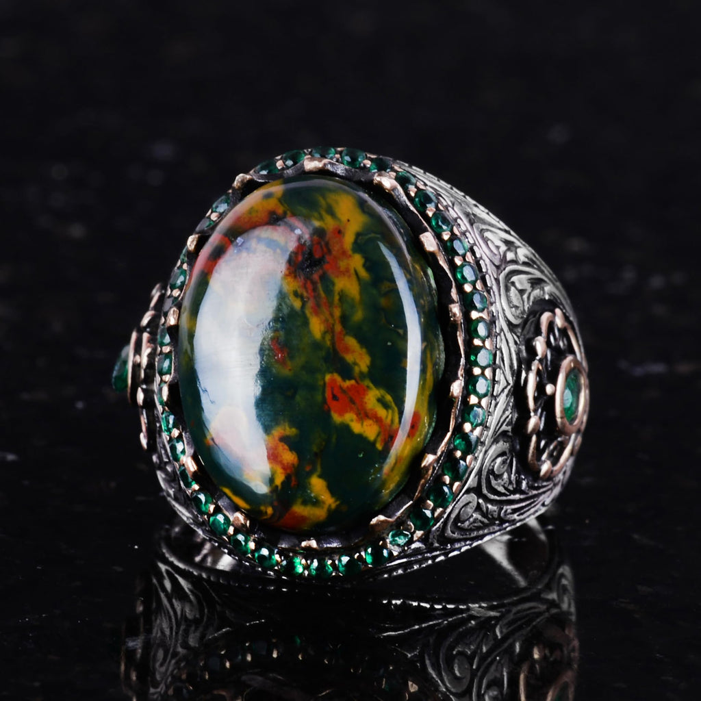 Natural Bloodstone Ring - 925 Sterling Silver Handcrafted Ring — 6