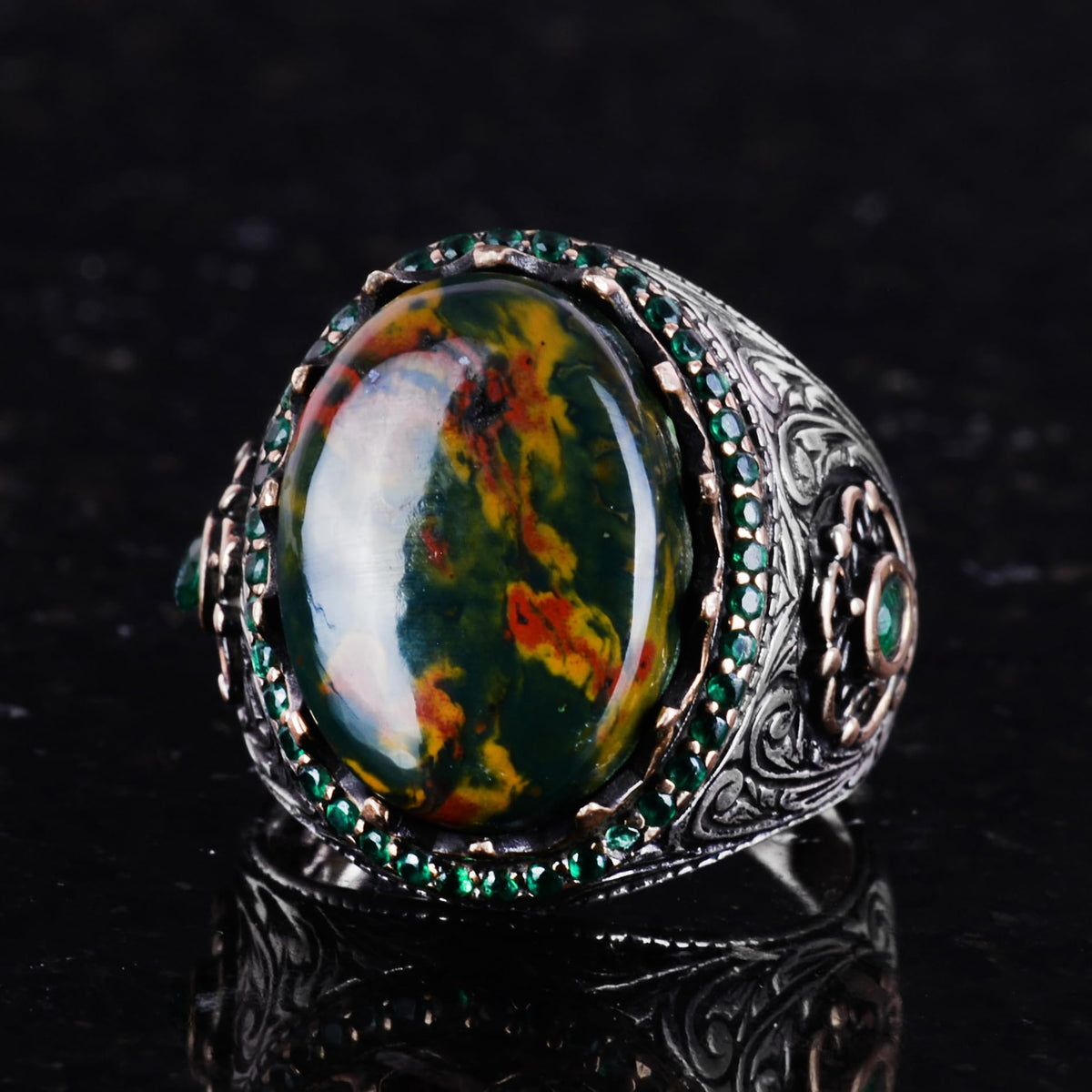 Natural Bloodstone Ring - 925 Sterling Silver Handcrafted Ring — 6