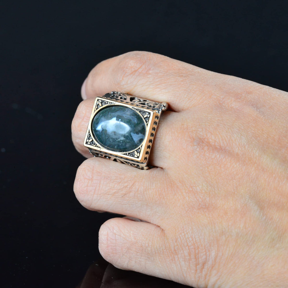 Natural Mossy Agate Stone Ring - 925 Sterling Silver — 7