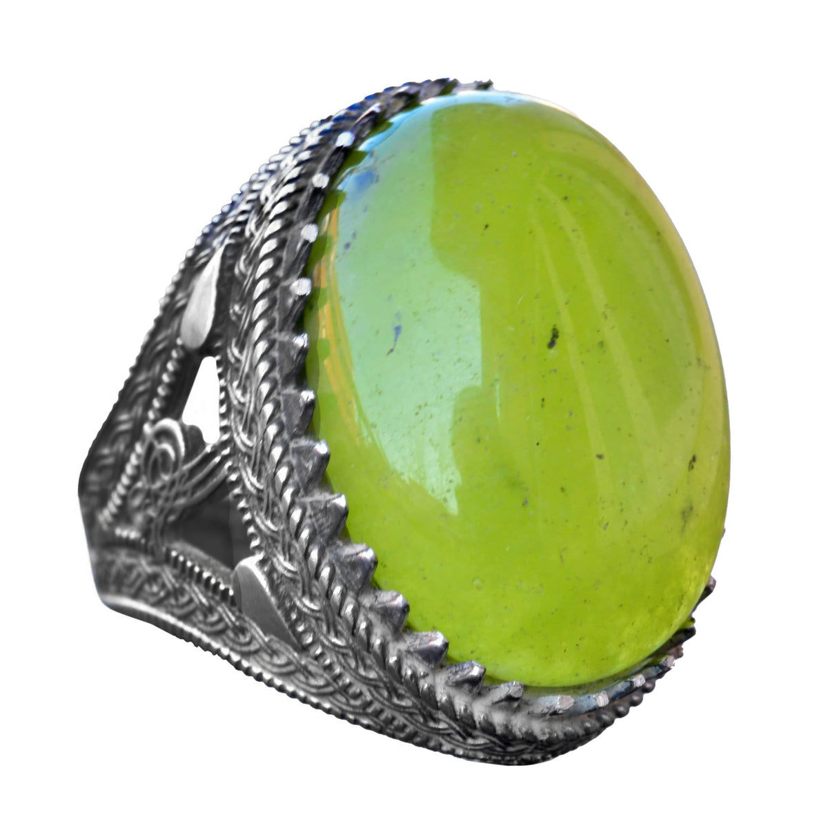 KAMBO Handmade 925 Sterling Silver Jade Gemstone Men's Ring, Serenity and Harmony Design, Vintage Statement Cocktail Rin