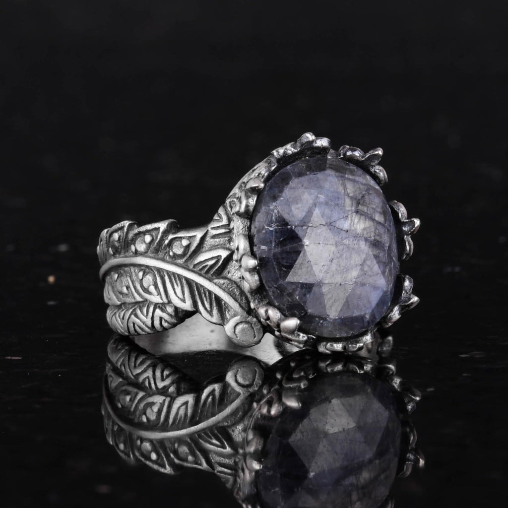 Natural Stone Ring - Handmade 925 Sterling Silver Jewelry (Gray Sapphire) — 4