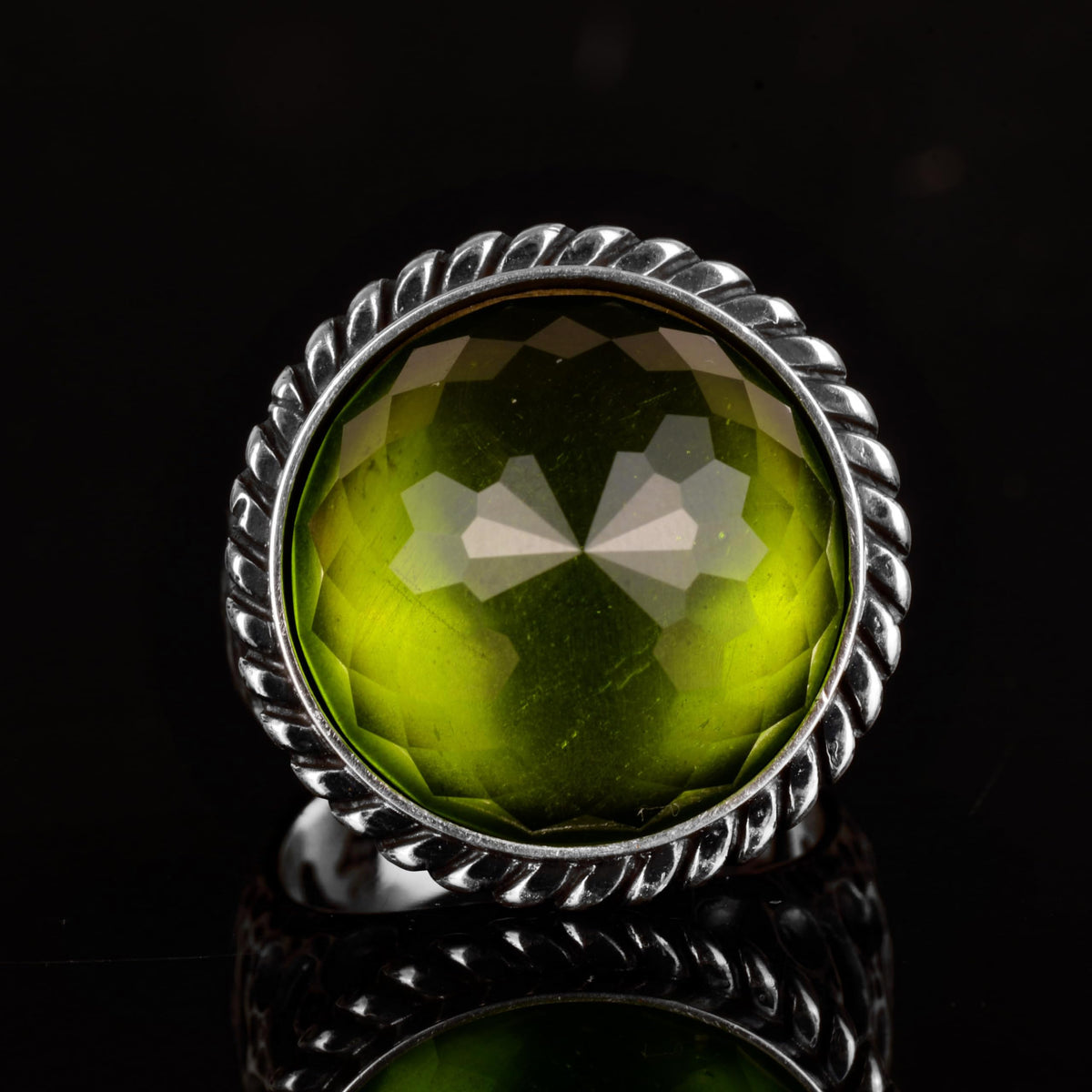 Peridot Stone Ring, 925 Sterling Silver Men's Ring — 6