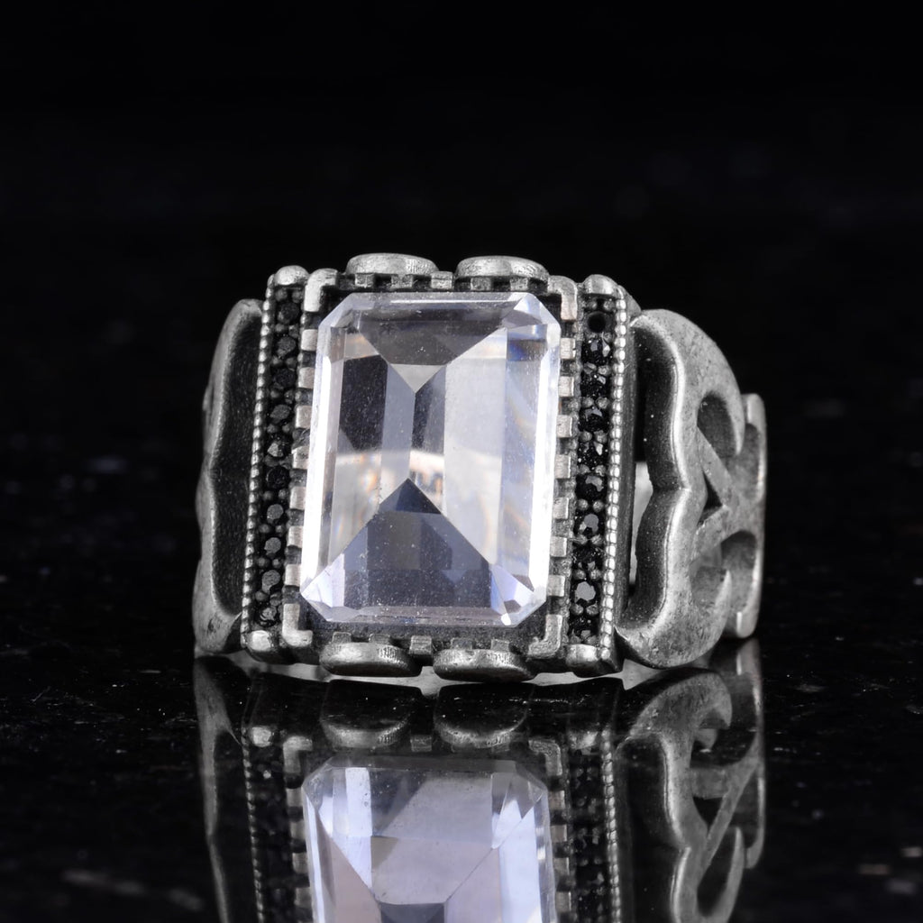Silver Men's Ring Natural Crystal Stone Rectangular Shaped Men's Ring — 6
