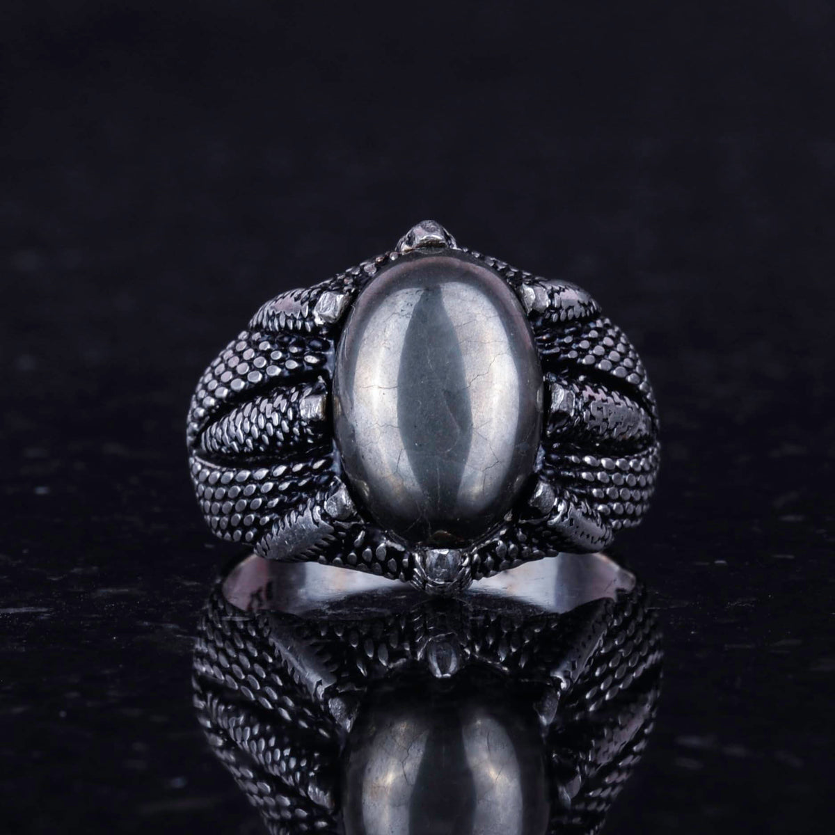 925 Sterling Silver Claw Ring - with Natural Pyrite Stone — 4