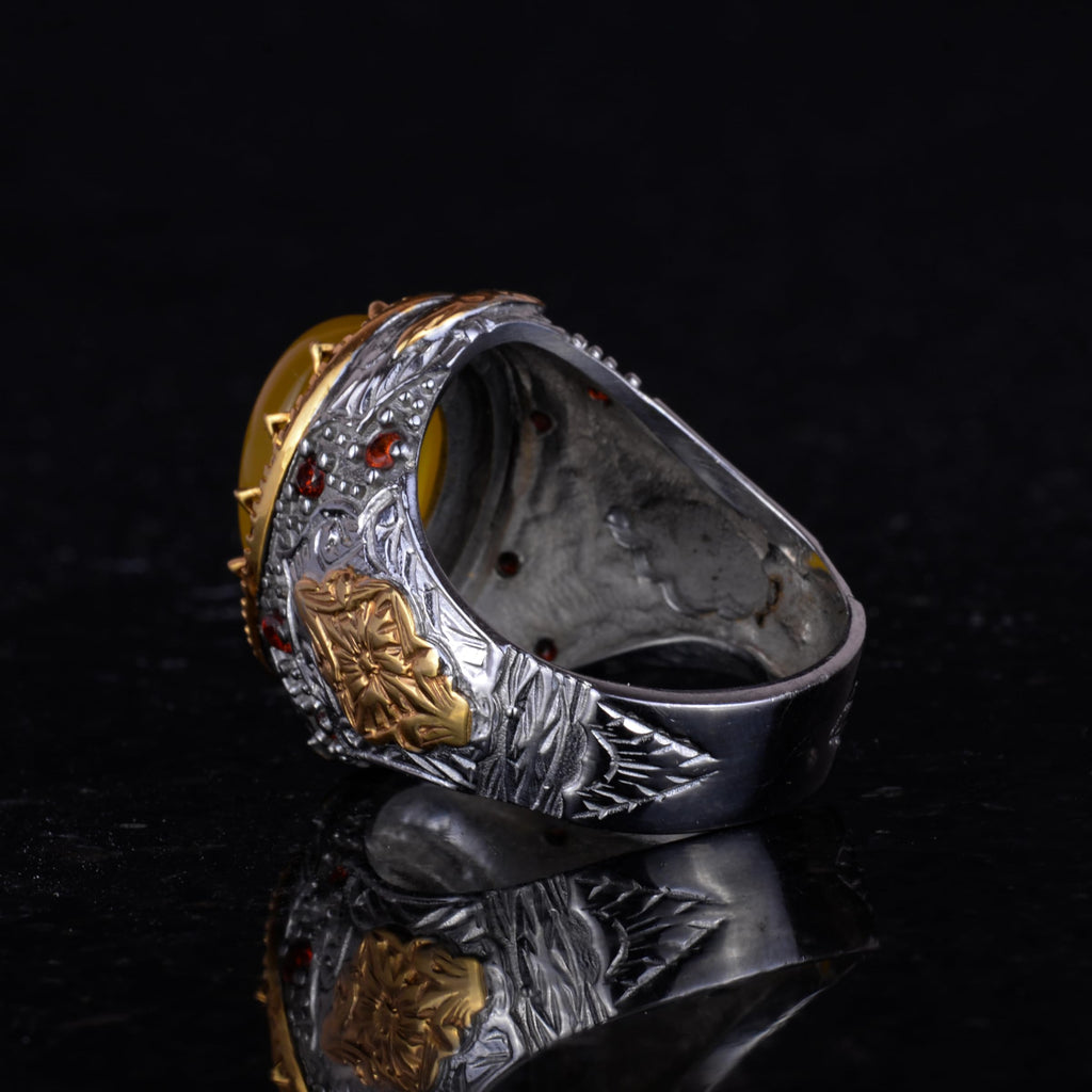 Natural Yellow Agate Stone Sultan Ring - 925 Sterling Silver — 7