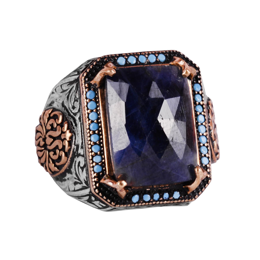 Natural Sapphire Stone Ring, Rectangular Design - 925 Sterling Silver Men's Ring, Handmade Elegance