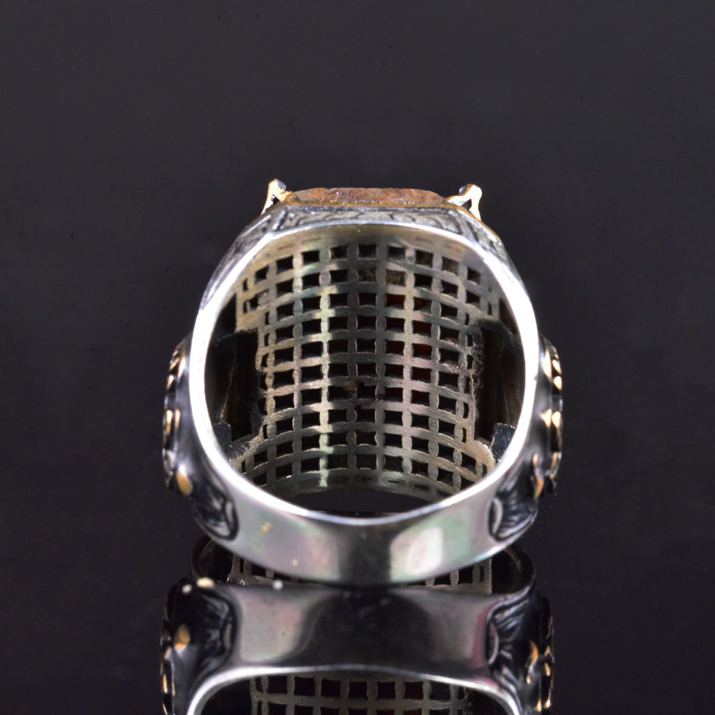 925 Sterling Silver Men's Ring, Artificial Aquamarine Stone and Fine Detailed Design — 8