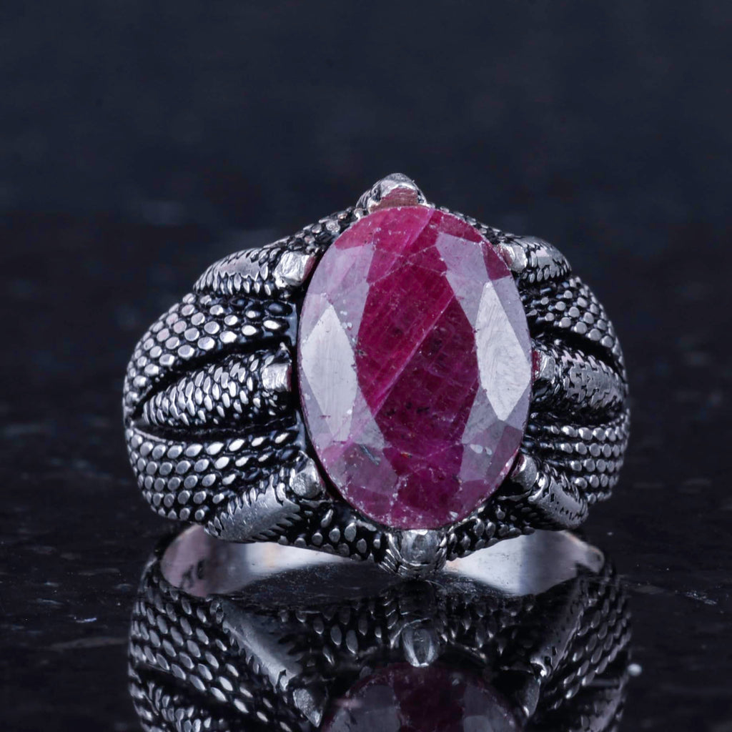 Silver Claw Ring with Natural Red Ruby Stone — 5