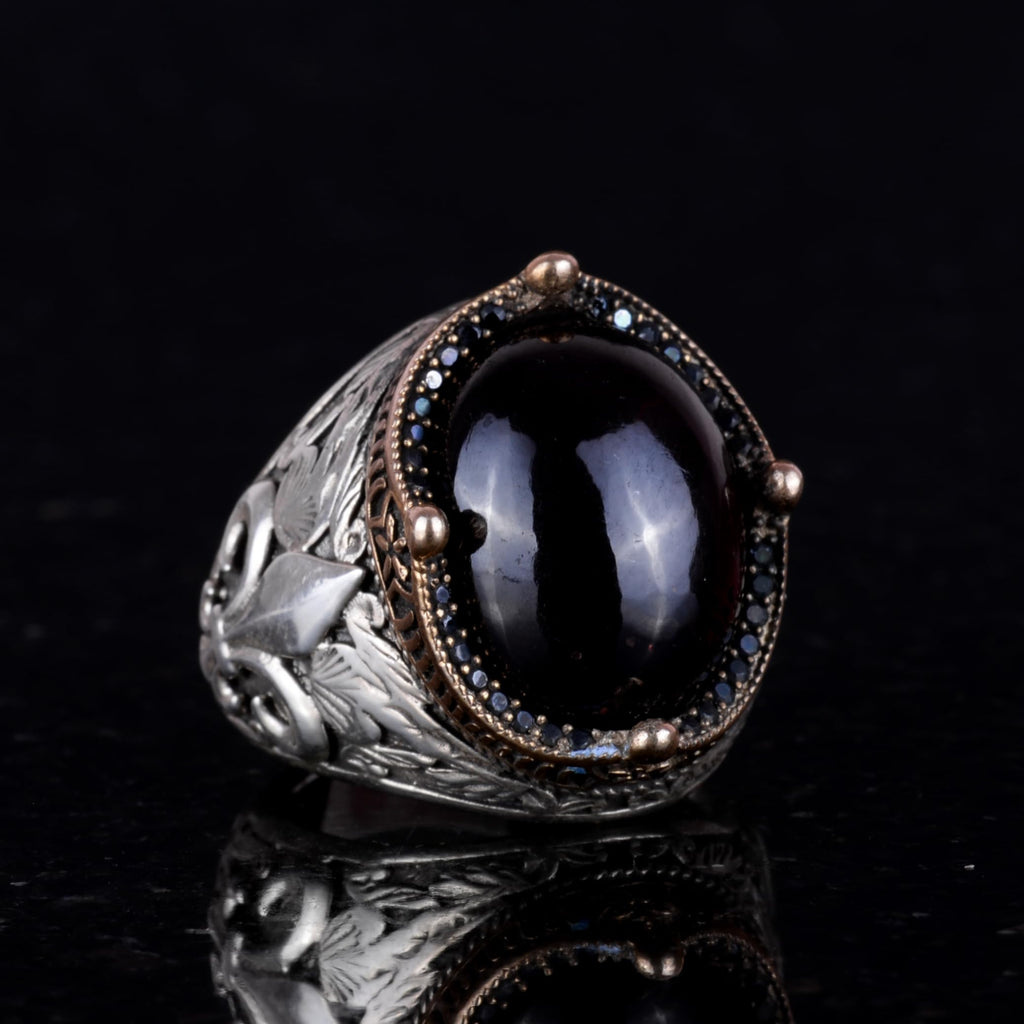 925 Sterling Silver Handmade Men's Ring - Available with Various Natural Stones (Garnet) — 4