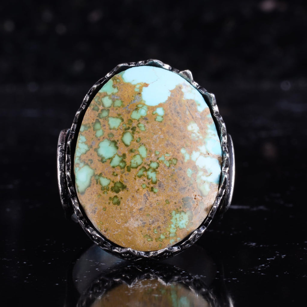 KAMBO Natural Turquoise Large Men's Ring 925 Sterling Silver Oval Statement Ring Raw Stone Vintage Handmade Ring (Turquoise-3) — 4