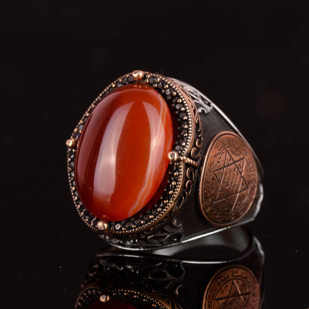 Handmade Silver Ring - Natural Carnelian Stone, Star of David Symbol — 4