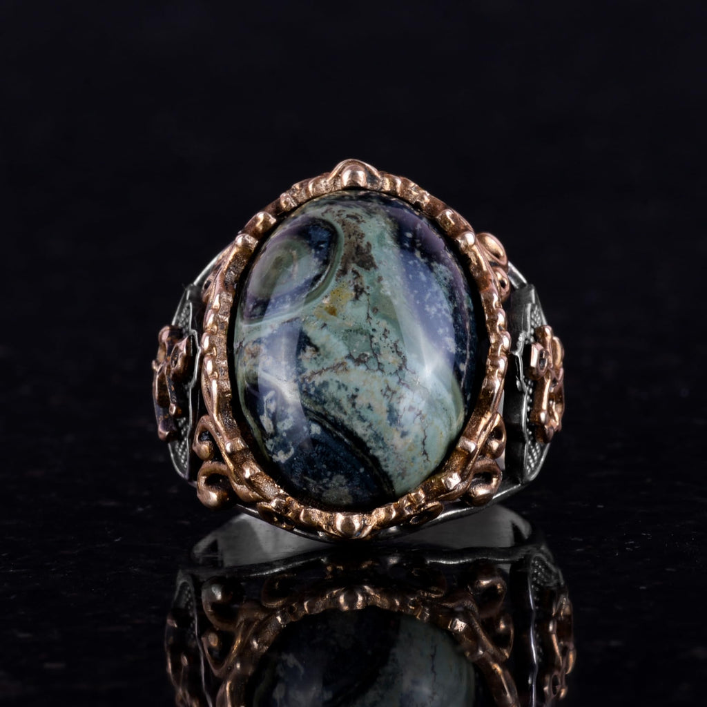 Anchor Ring, Green Blue Stone Ring - 925 Sterling Silver Men's Ring — 5
