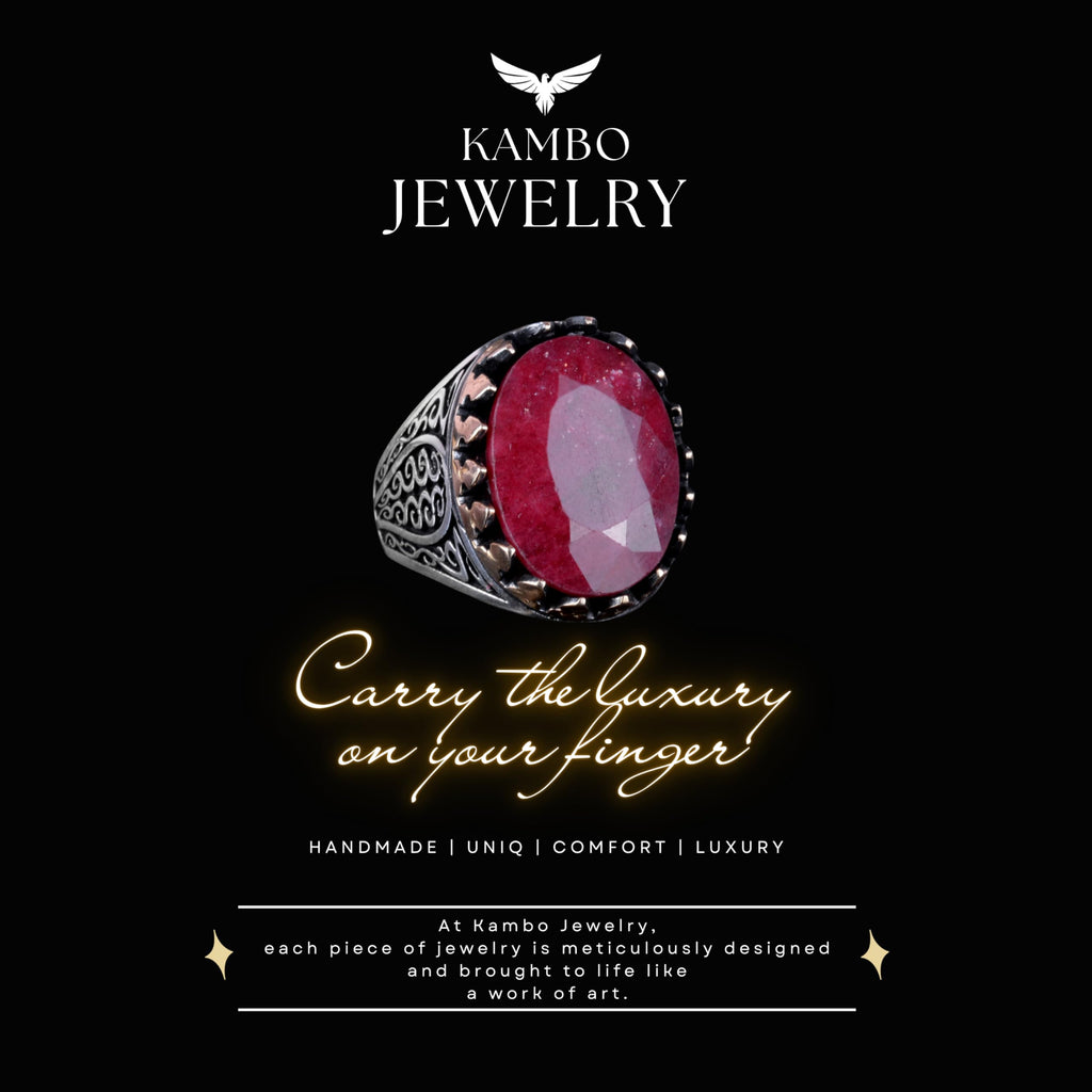 925 Sterling Silver Men's Ring - Natural Ruby Stone (Model-2) — 5
