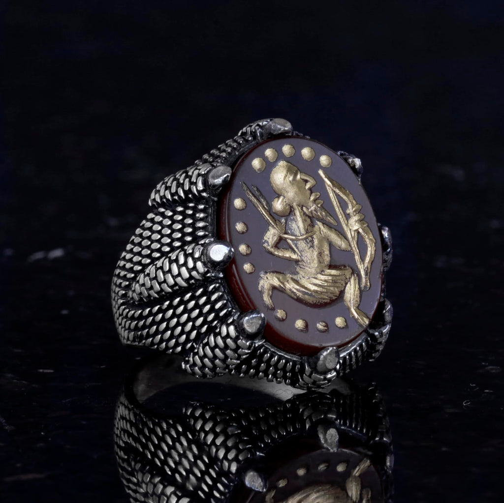Natural Agate Stone Ring - 925 Sterling Silver Men's Ring — 5