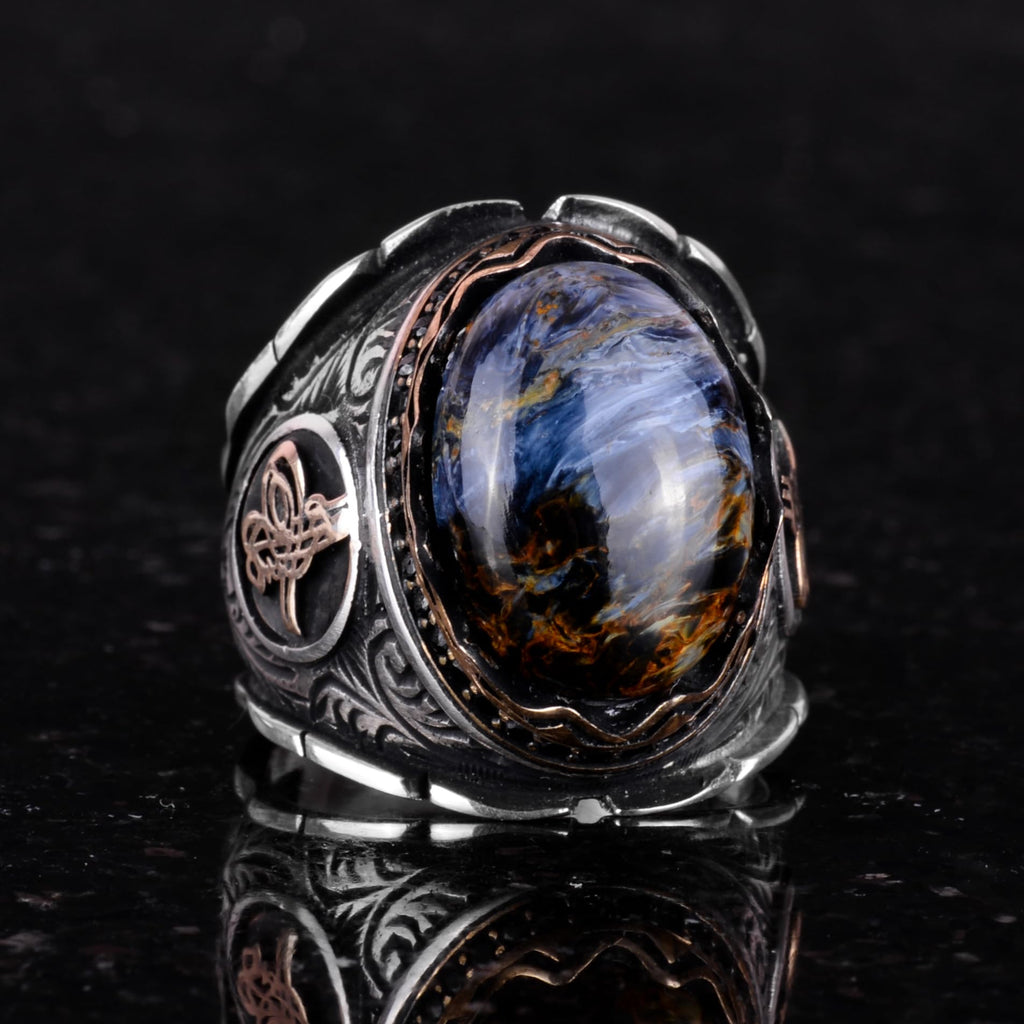 Natural Pietersite Stone Ring, 925 Sterling Silver Ring, Ottoman Tugra Silver Ring, Unique Ring — 4