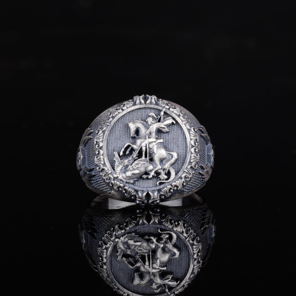 KAMBO 925 Sterling Silver Saint George and Dragon Ring – Handmade Religious Men's Ring – Courage and Protection Symbol Jewelry — 4
