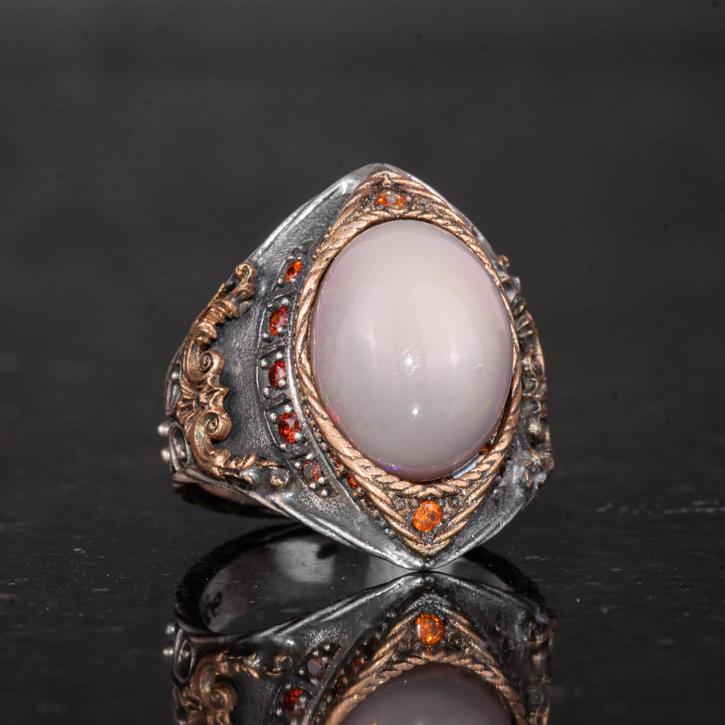 925 Sterling Silver Ring - Genuine Oval Opal Stone — 4