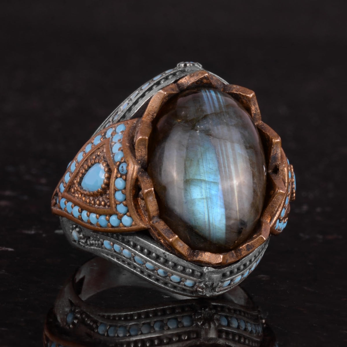 Natural Stone Ring - Handcrafted 925 Sterling Silver (Labradorite) — 4
