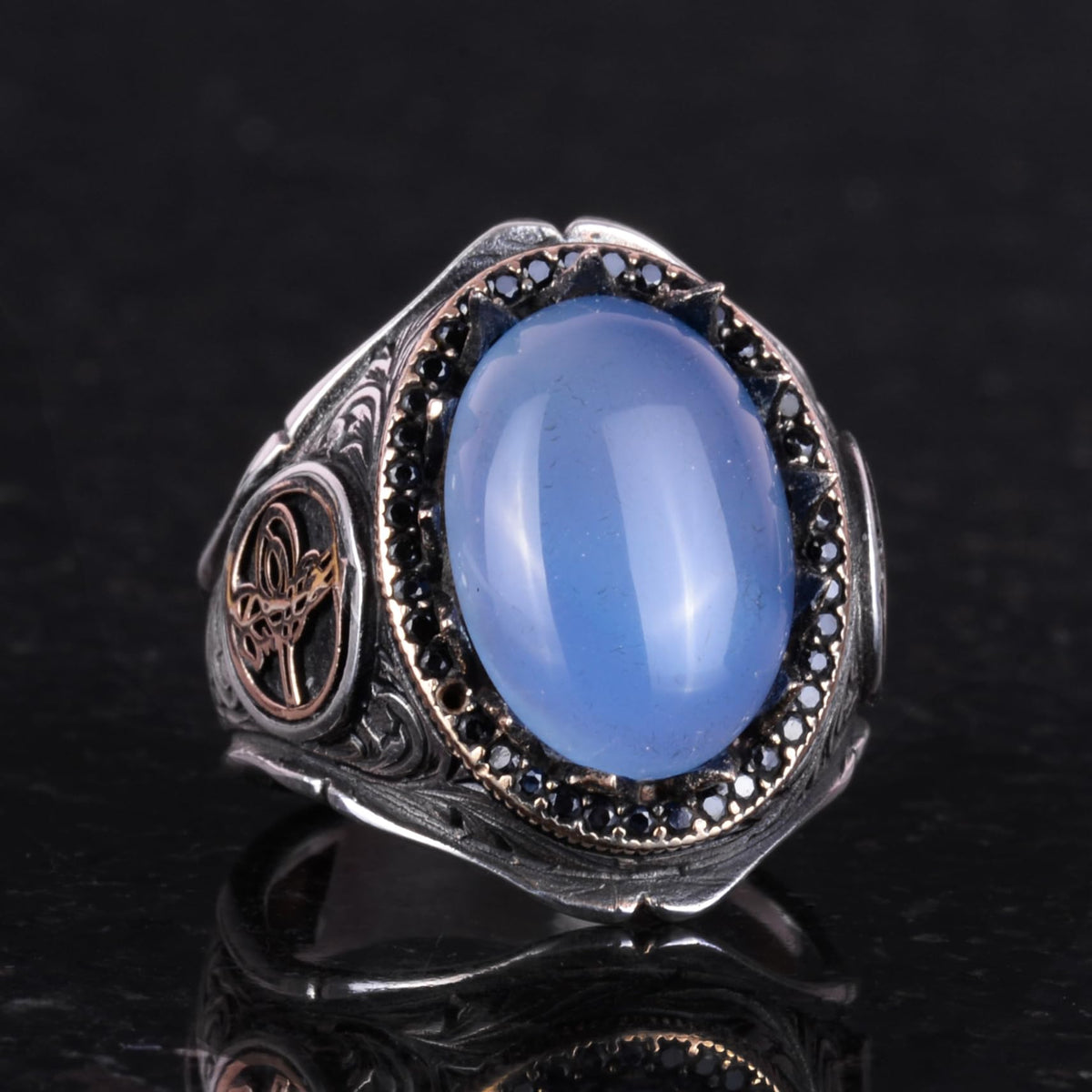 925 Sterling Silver Men's Ring - Handmade Elegance with Natural Chalcedony Stone — 4