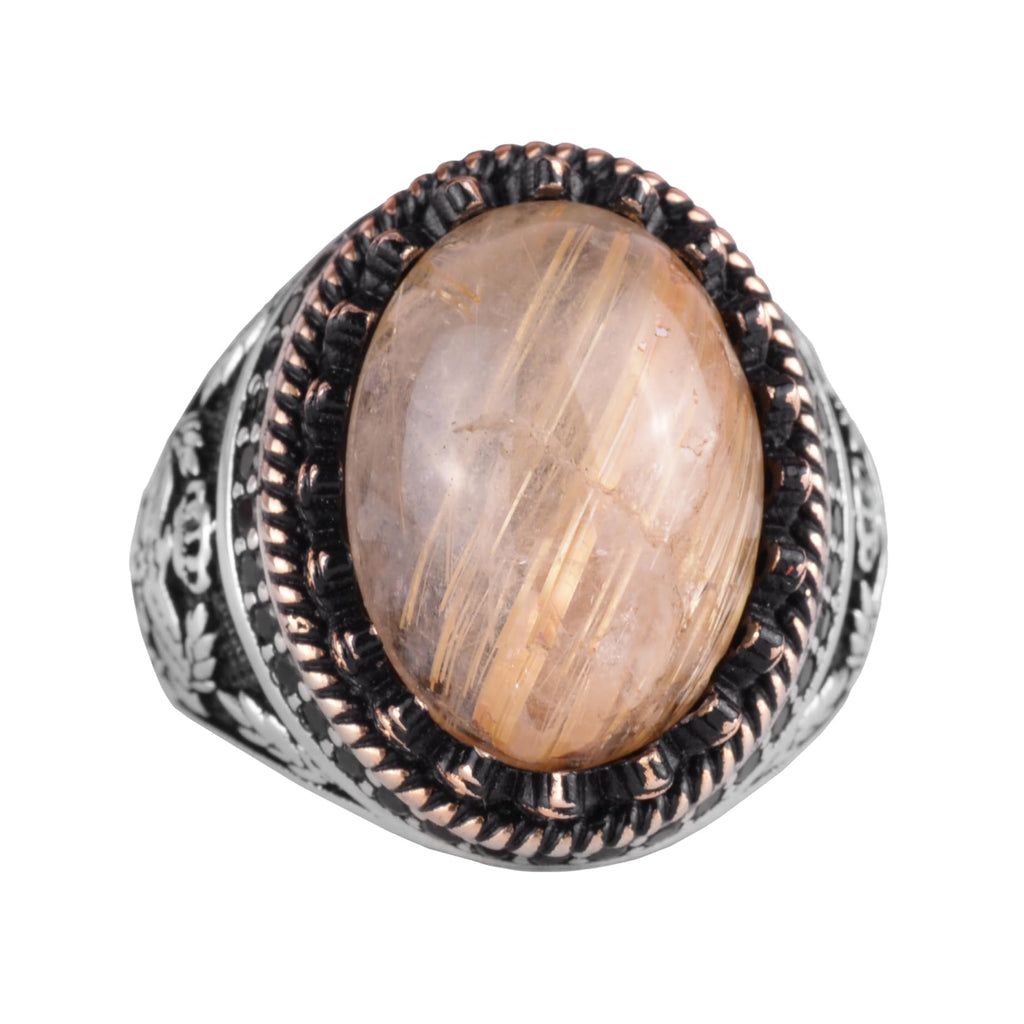 Natural Rutilated Quartz Ring - Handmade Eagle Design - 925 Sterling Silver