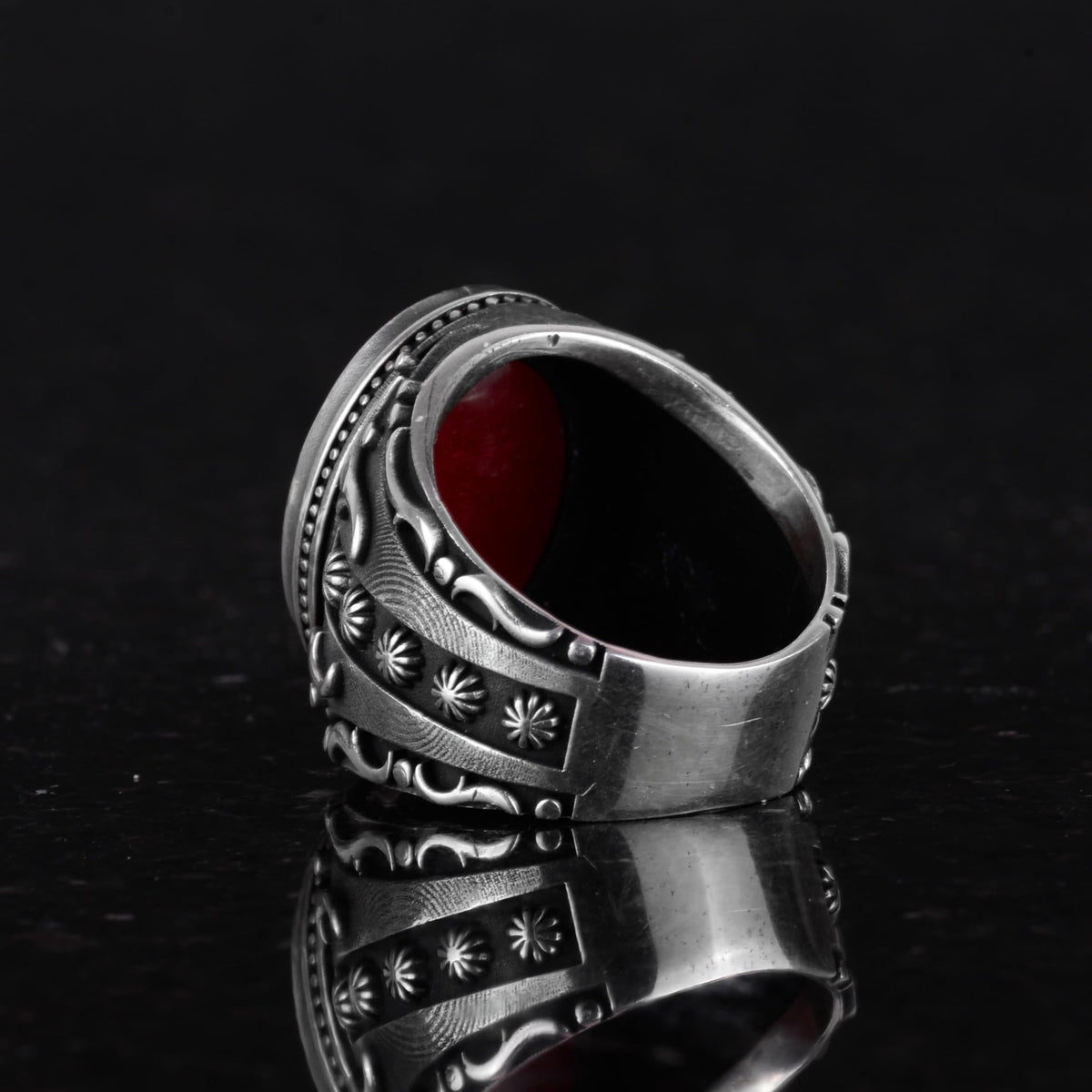 KAMBO 925 Sterling Silver Ring, Natural Cabochon Ruby Gemstone Ring — 6