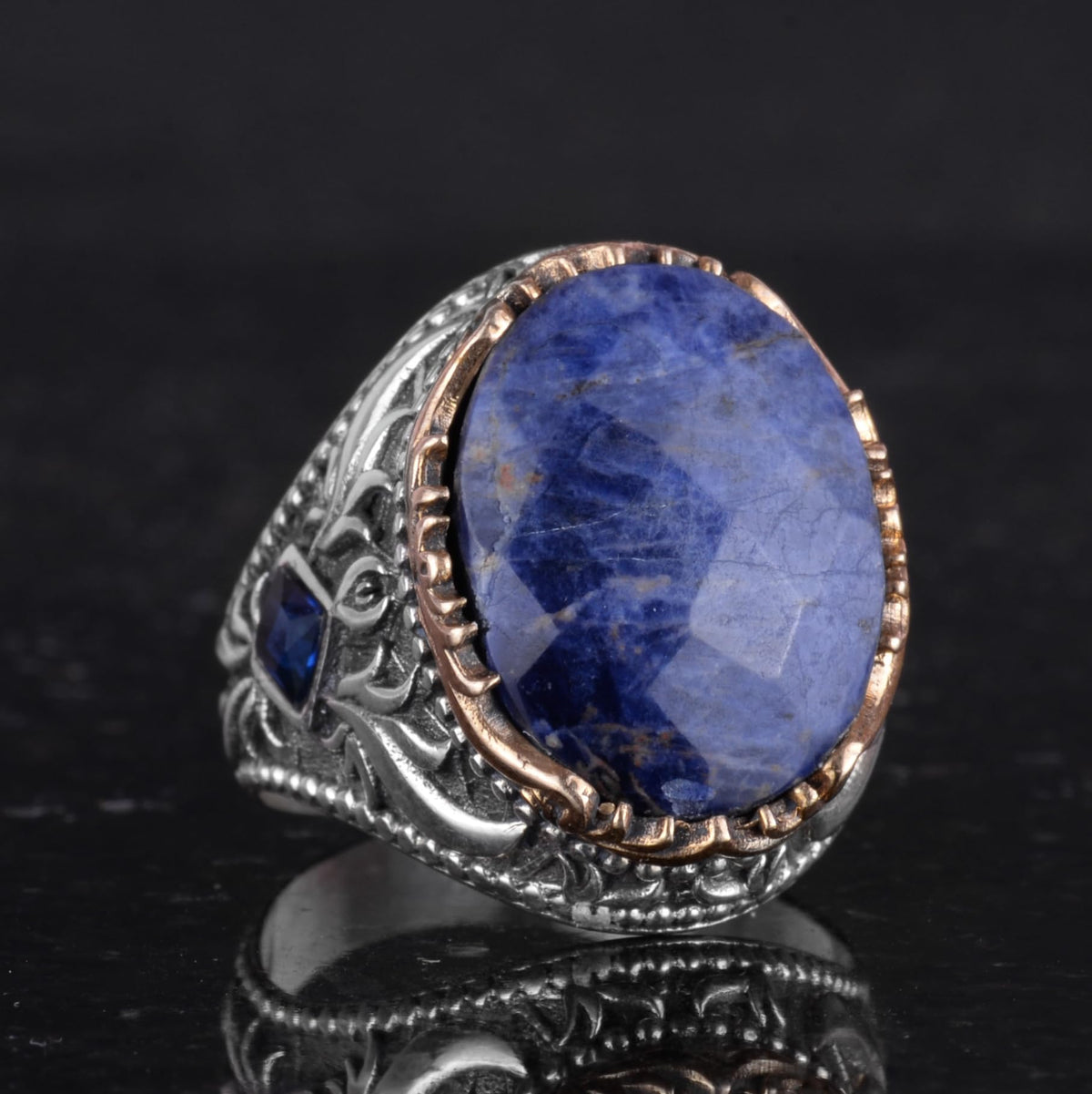 Natural Sodalite Stone Ring - 925 Sterling Silver Handcrafted Ring — 4