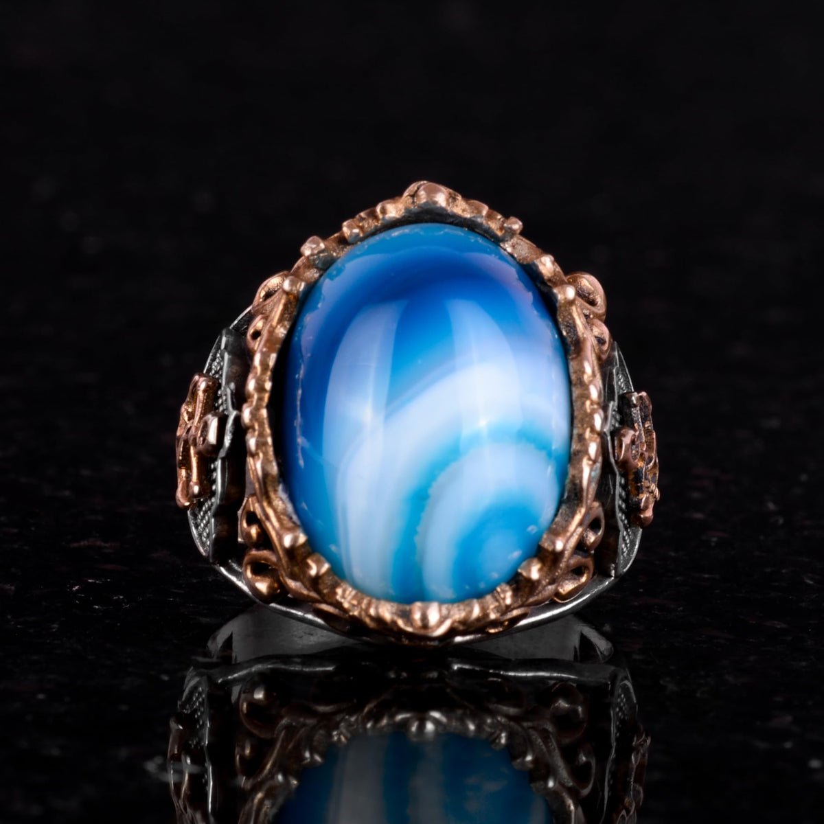Natural Blue Agate Stone Ring (Model-2) — 5