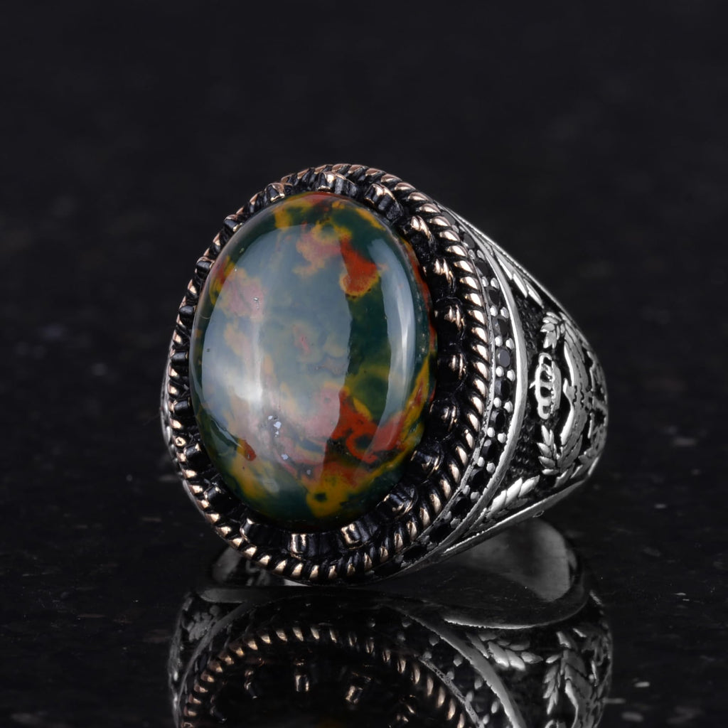 Natural Green Bloodstone Eagle Ring - 925 Sterling Silver — 6
