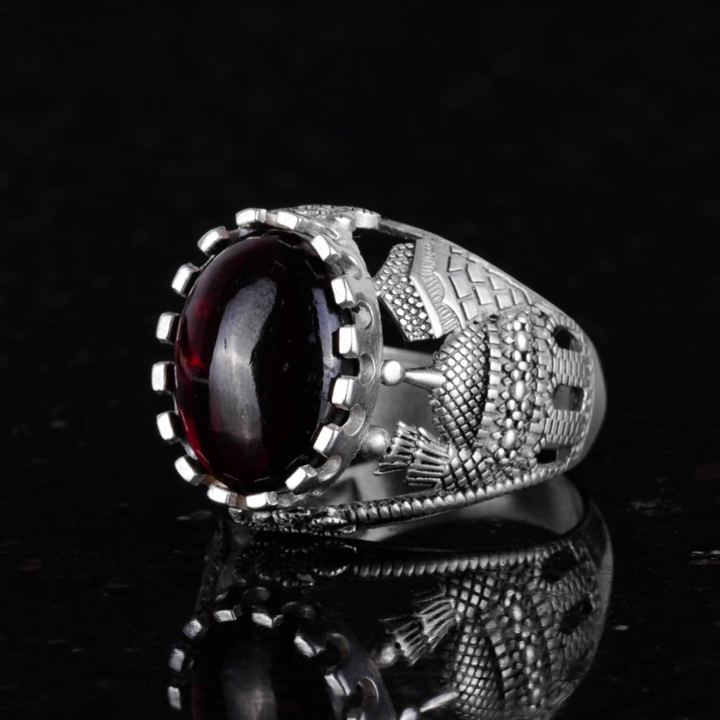Natural Cabochon Garnet Stone Ring, Islamic Mosque 925 Sterling Silver Ring — 4