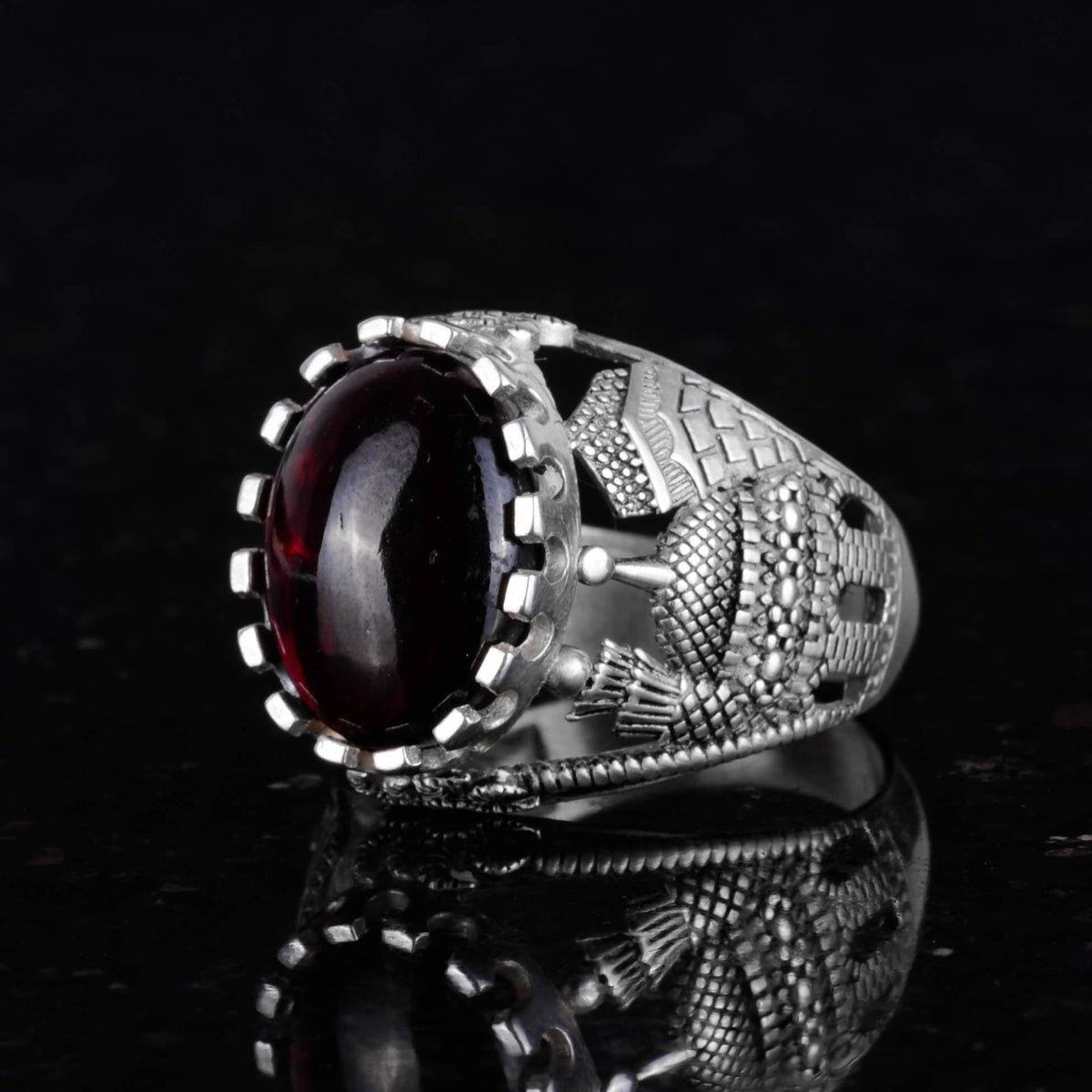 Natural Cabochon Garnet Stone Ring, Islamic Mosque 925 Sterling Silver Ring — 4