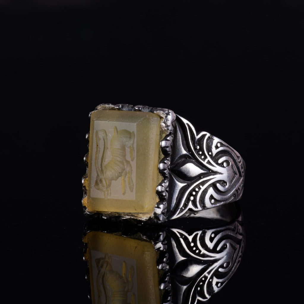 KAMBO Natural Agate Stone Men's Ring – Square Stone Vintage Design 925 Sterling Silver Handmade Ring — 4