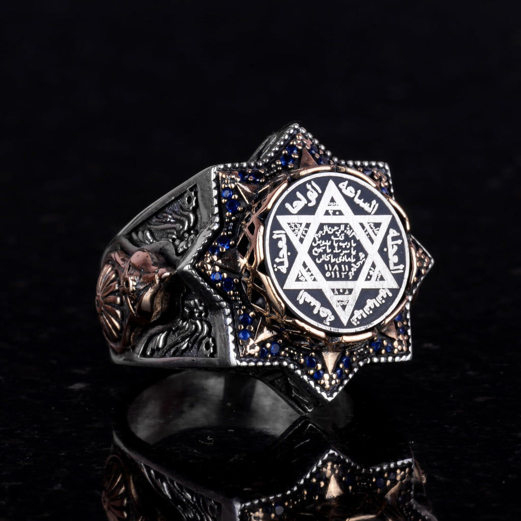Falcon Jewelry, Mens Solomon Ring, Star of David Seal Symbol, David of Star, Gift Gents, Talisman Ring, 925 Sterling Sil