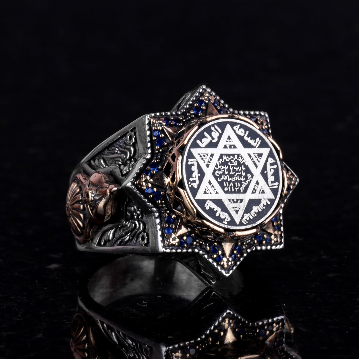 Falcon Jewelry, Mens Solomon Ring, Star of David Seal Symbol, David of Star, Gift Gents, Talisman Ring, 925 Sterling Sil